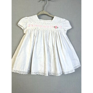 C. I Castro & Co Dress Baby Girl 12 Mos White Pink Eyelet Puffed Sleeves Easter
